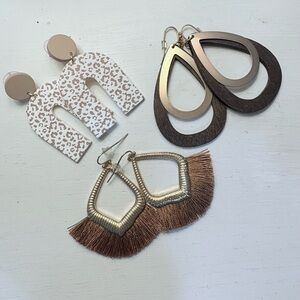 Stylish Women's Earring Set - Brown, Gold, and Cream